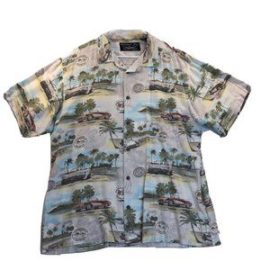 Newport Blue Chevy Corvette Hawaiian Mens Short Sleeve Button Up XL